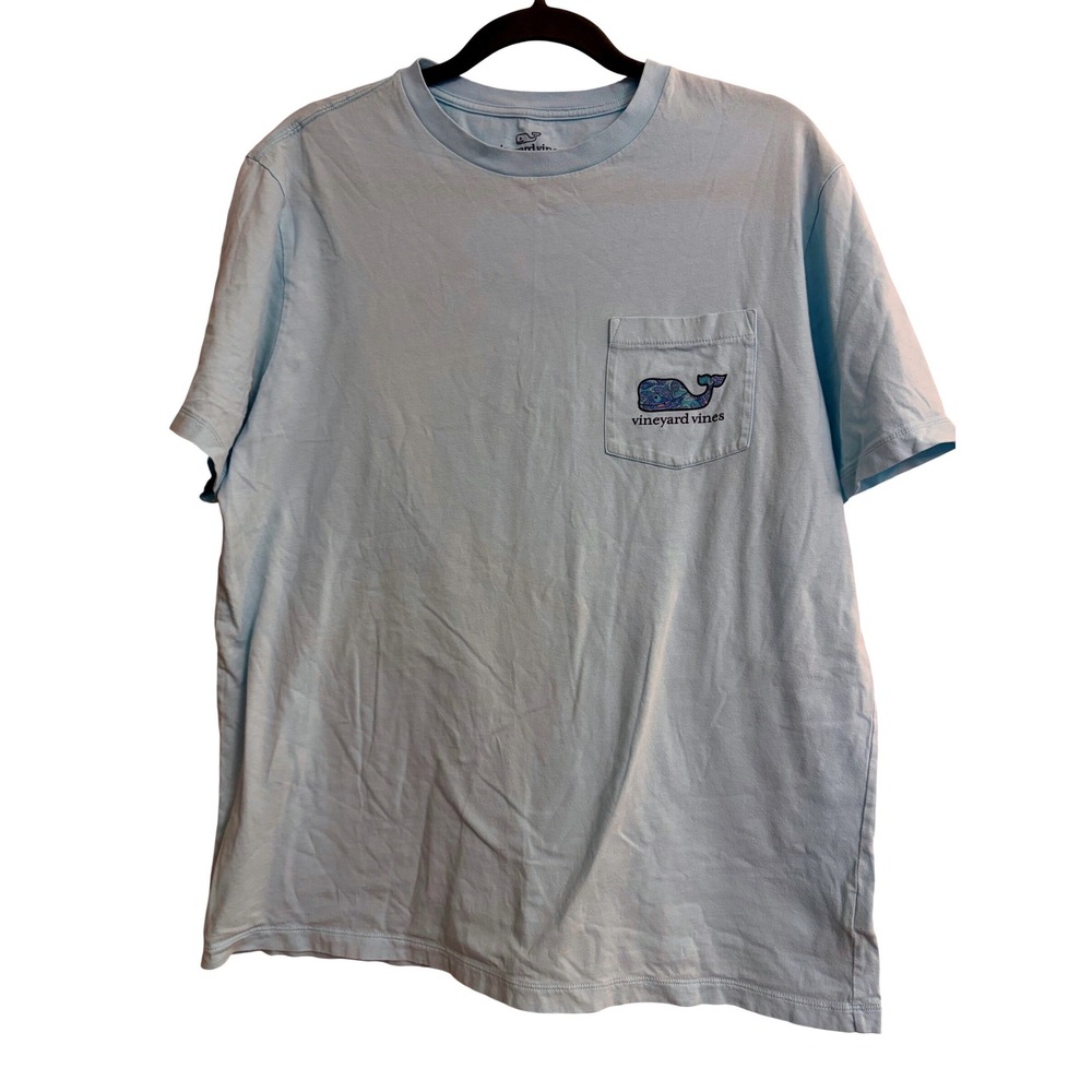 Vineyard Vines T-Shirt M Blue Vineyard Vines, Whale Logo, Pocket Tee, Tropical